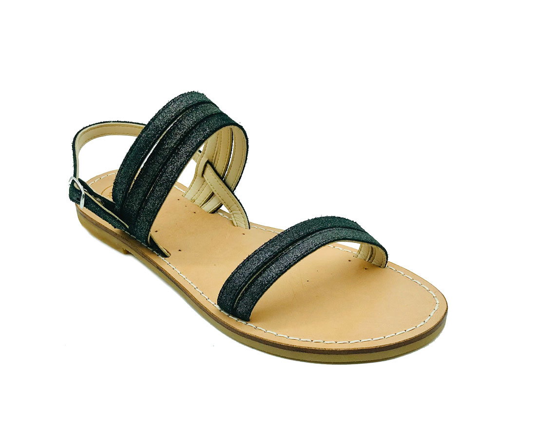sandale en cuir noir paillete